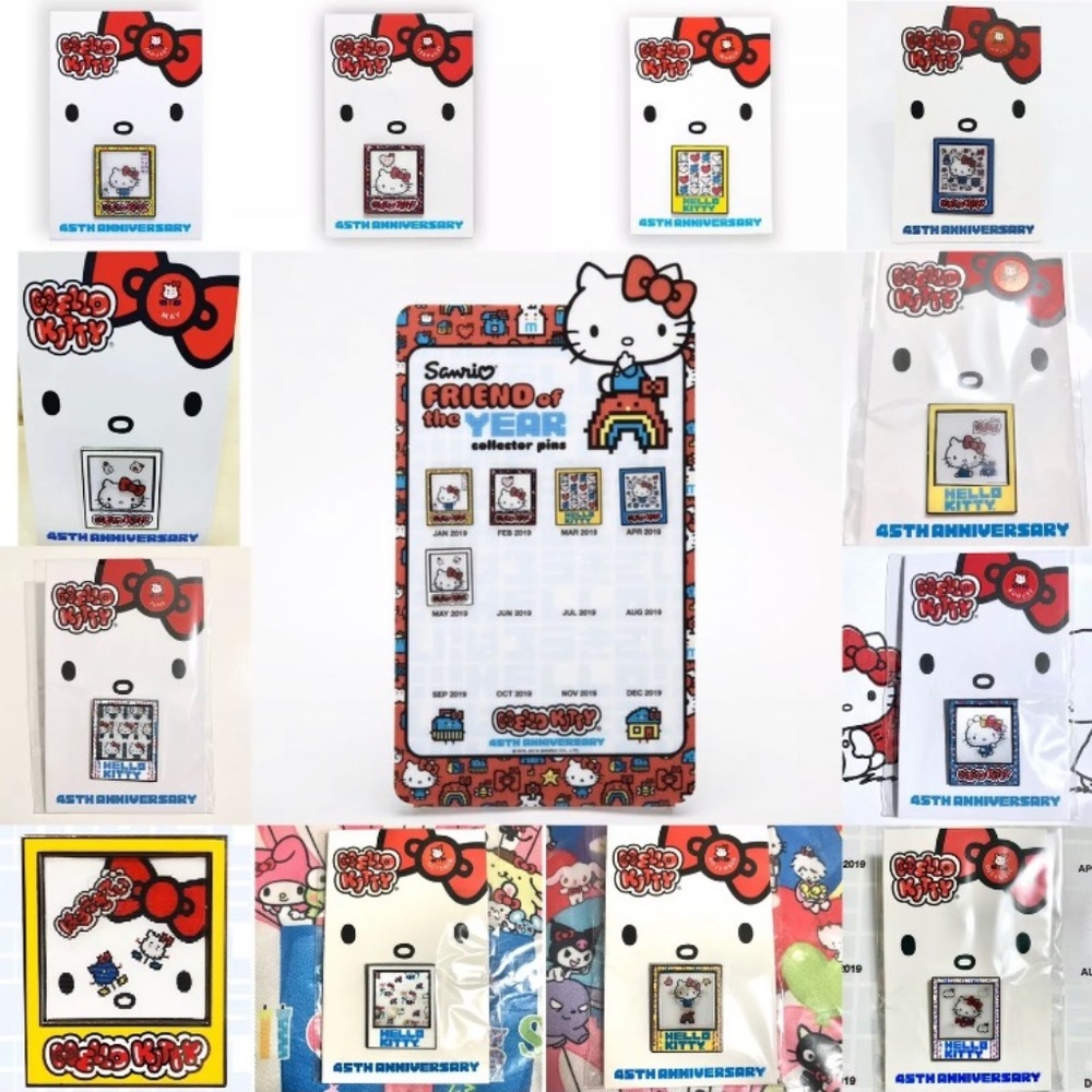 New rare Sanrio 45th Anniversary Hello Kitty 12 pin set!